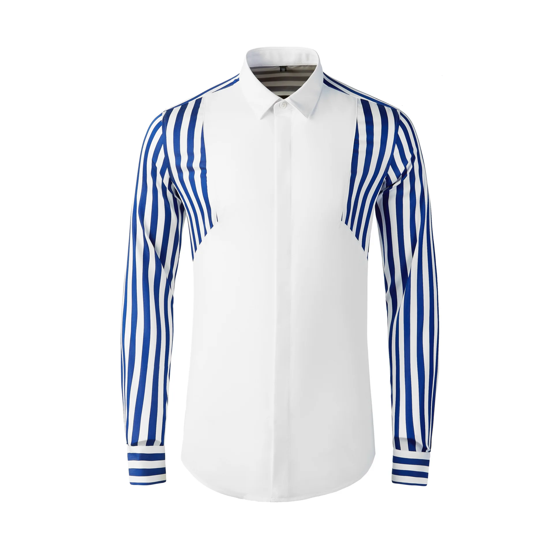 

Men's long sleeved shoulder sleeve patchwork with large stripes and contrasting colors, trendy and fashionable