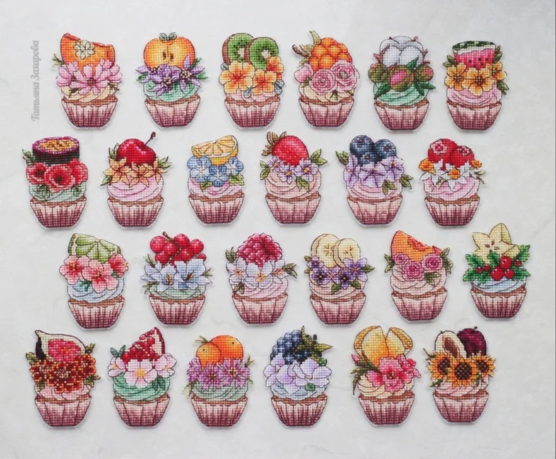 Refrigerator magnet counted cross stitch kit cross stitch plastic canvas Letistitch seasons fruit cake