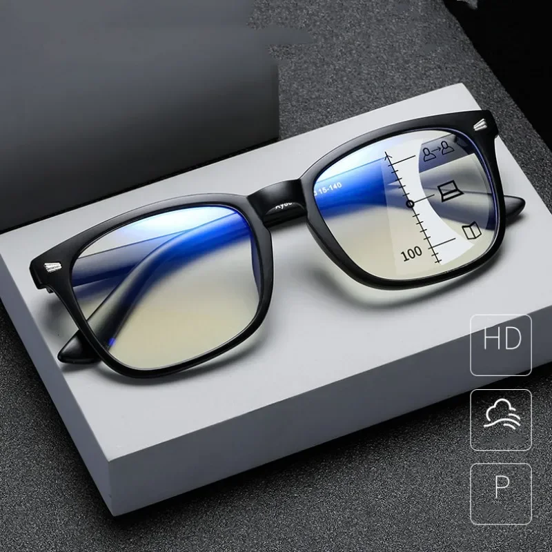 Progressive Multifocal Anti Blue Reading Glasses Intelligent Zoom Far and Near Dual Light Presbyopic Glasses