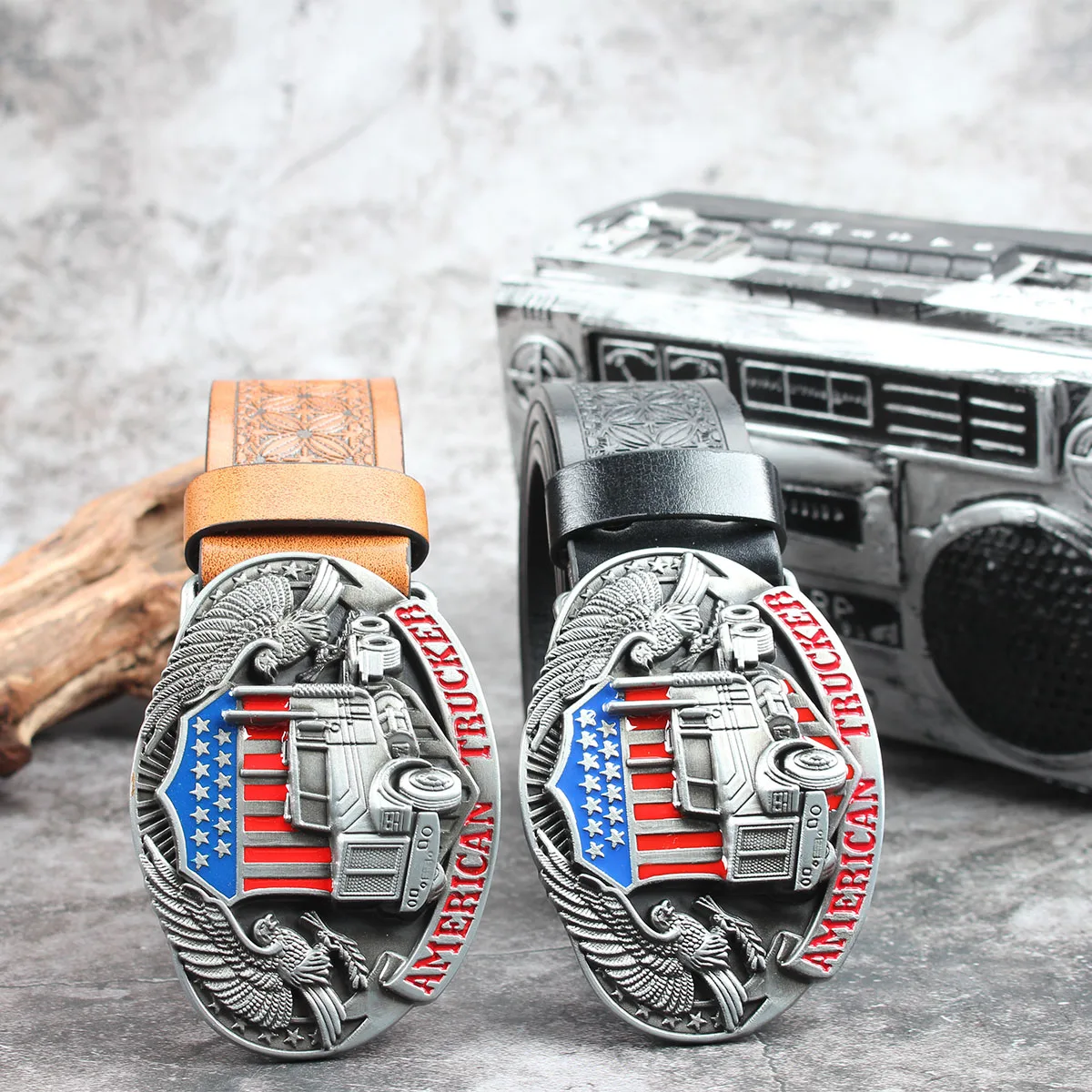 

Front double eagle3.7cm wide men's and women's Western bull head denim style bull scalprendy belt smooth buckle