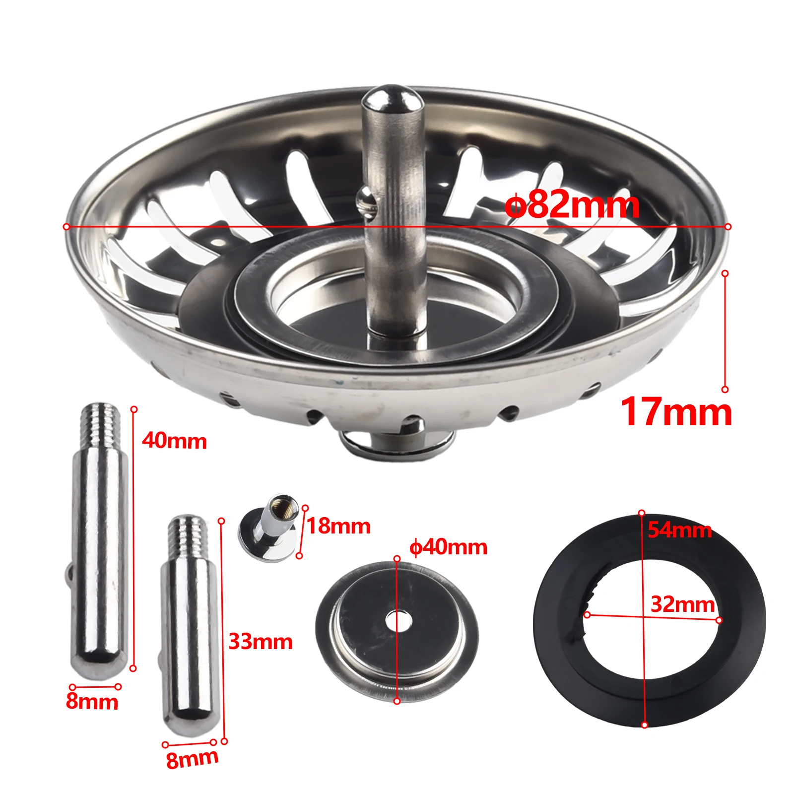 Description Picture 4 of itemKitchen Sink Strainer Replacement Waste Plug Basin Drain Filter Stainless Steel Anti-Clogging Sink Food Catcher Basket80/82/84mm