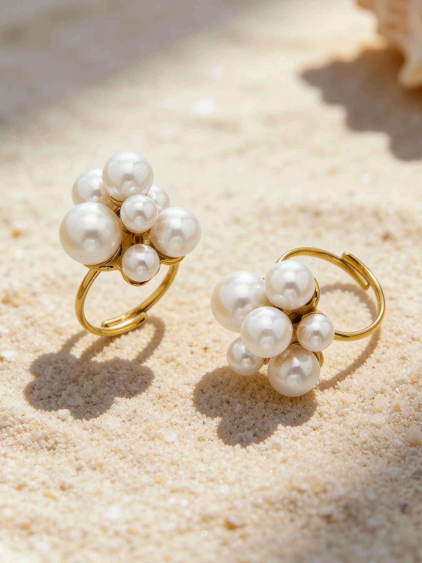 Stilvolle, einzigartige Imitationsperlen-Charm-Ringe und Armbänder für Damen, goldfarben, Edelstahlkette, Hochzeitsbankett-Schmuckset, Geschenk. – Detail 11
