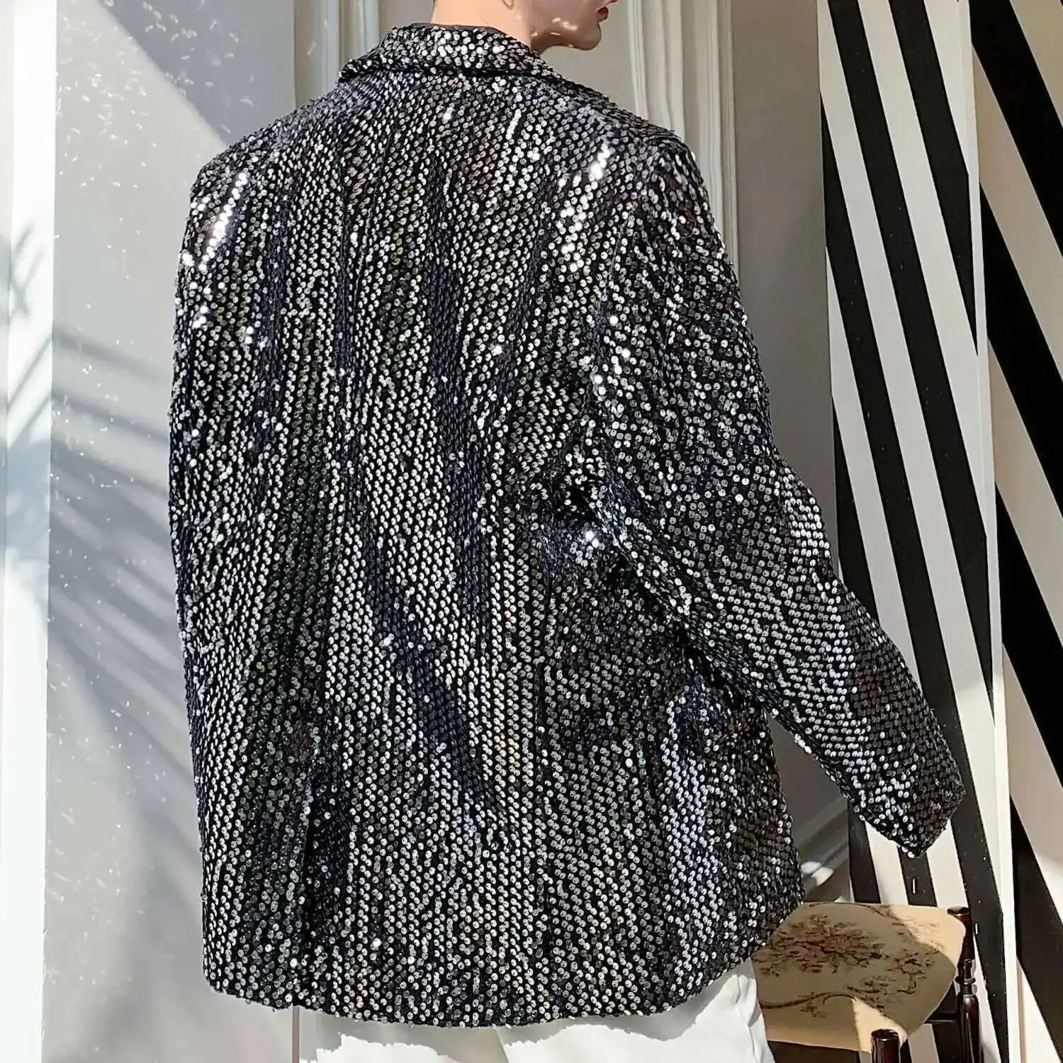 Blazer Uomo Agoky Con Paillettes Glitter - Giacca Slim Fit Matrimonio, Perfetta Per Feste E Cocktail