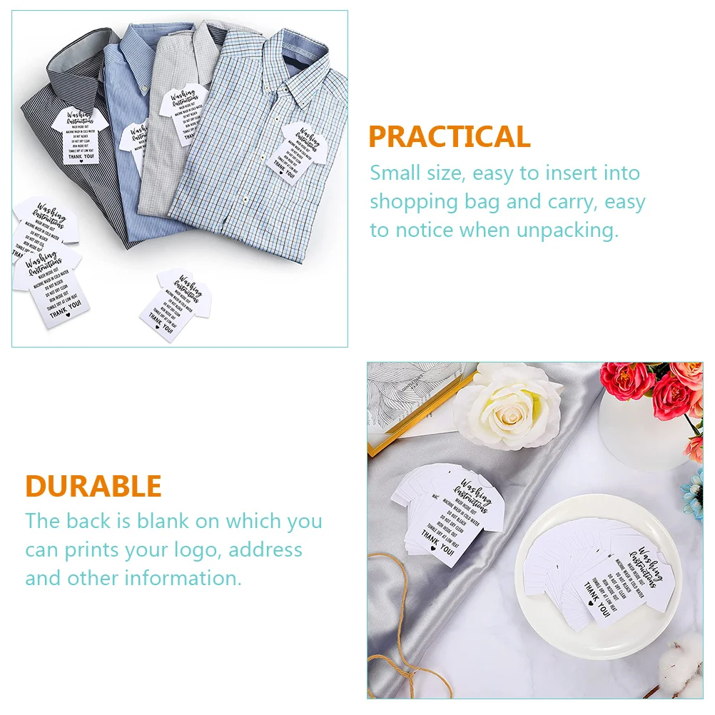 100 Pcs Shirt Care Instructions Cards Clothing Wash Guide Tags Small Business Supplies Blank Back Printing Products