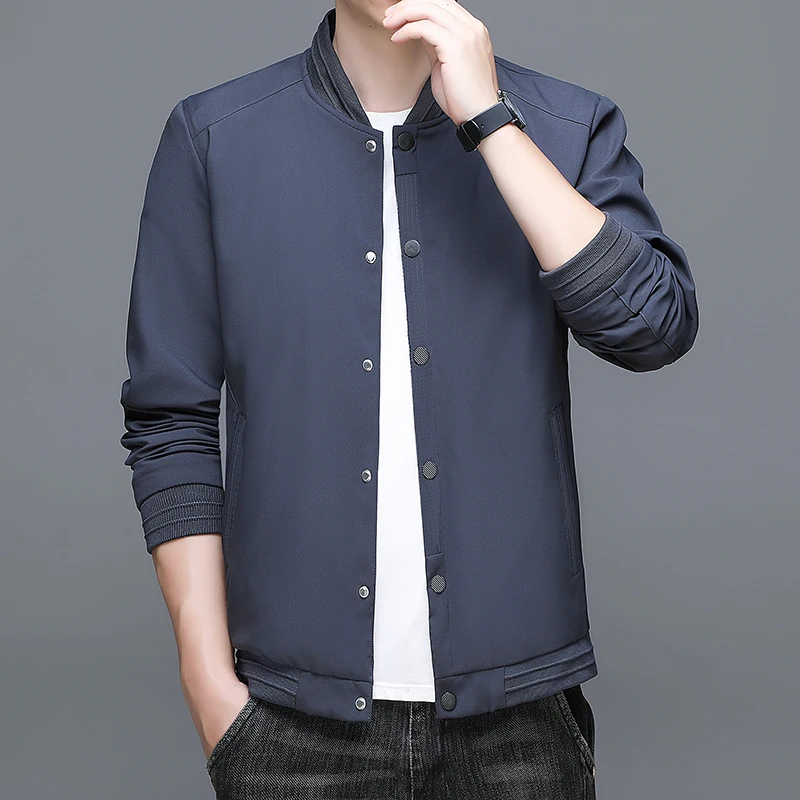 thumbnail image 1 of Chaqueta de negocios de longitud media para hombre con cuello alto Diseño de botonadura sencilla para temporadas de otoño y primavera Chaquetas de negocios Chaqueta para hombre, 1 of 5