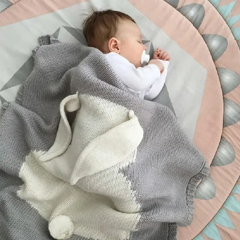 

100% Acrylic Baby Knitted Blanket Funny Rabbit Newborn Milestone Swaddle Wrap Kids Playing Mat Sleepsack Outdoor Stroller Covers