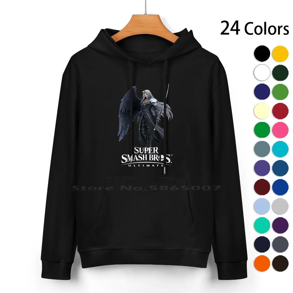 Sephiroth-Super Smash Bros. Ultimate Maglione Con Cappuccio In Puro Cotone 24 Colori Sephiroth Smash Bros Smash Bros Sephiroth 100% Cotone
