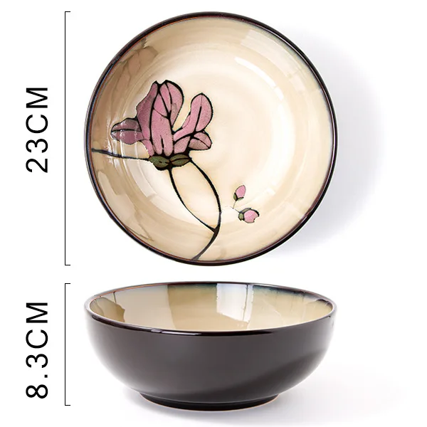 Piatto Piano In Ceramica Stile Pastorale 22cm | Motivo Floreale Rosa/Giallo | Piatto Per Pasta E Insalata Dipinto A Mano
