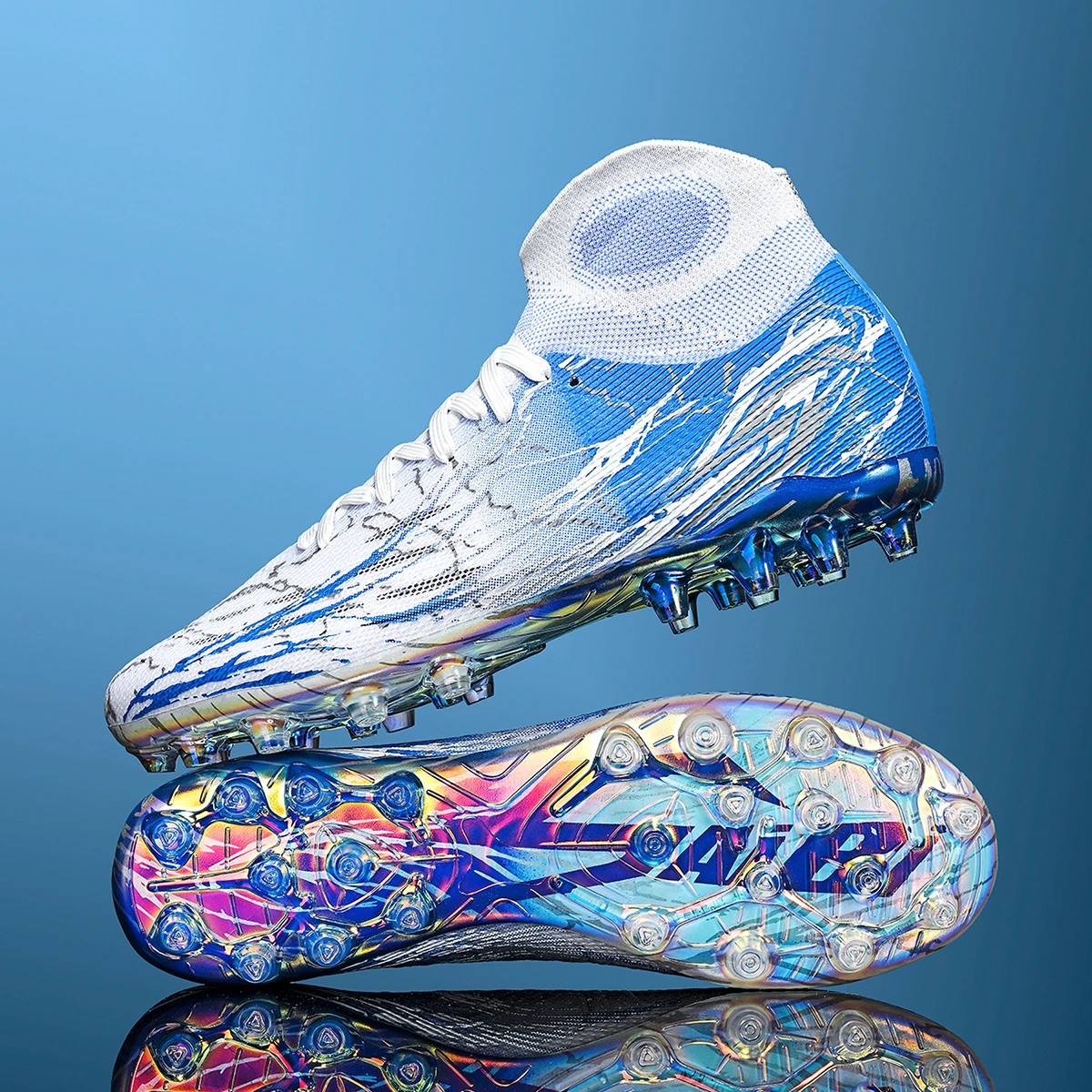 Chaussures football hautes respirables semelle électroformée FG - Crampons longs adhérence durable