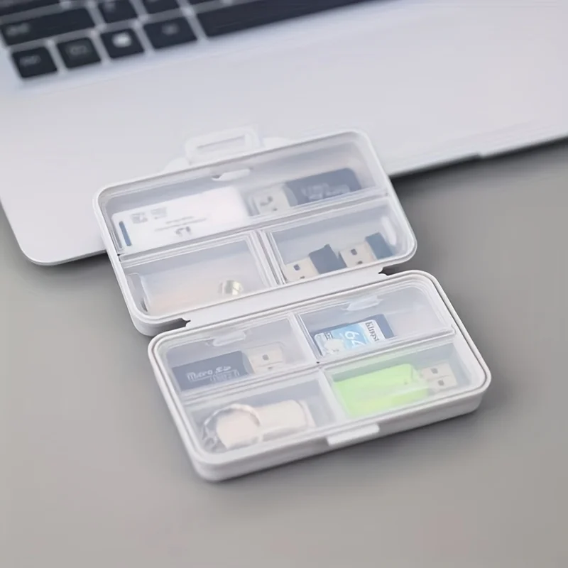 Portable Foldable USB Flash Drive Organizer Box with Lid-Lightweight PP Material,Multi-Compartment Storage for Office Supplies