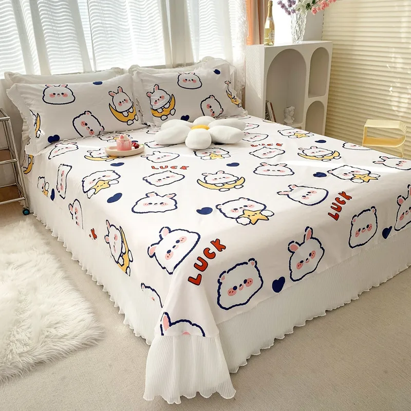 1pcs 100 Cotton Bed Sheet Princess Lace Bed Skirt Cute Pink White