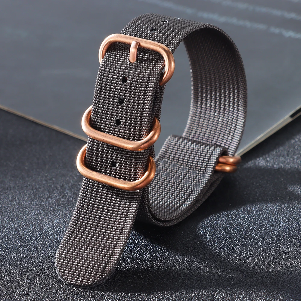 Elegant Rose Gold Buckle Fabric Watchband – Woven Nylon Strap