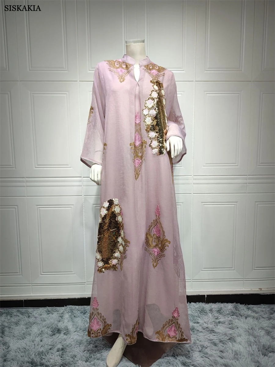 Long Dresses For Women Muslim Abayat Sequins Embroidered Casual Loose Ladies Dress Moroccan Kaftan 2022 Jalabiya