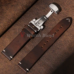 Vintage Genuine Calfskin Leather Watch Band with Quick Release - 22mm (Dark Brown)