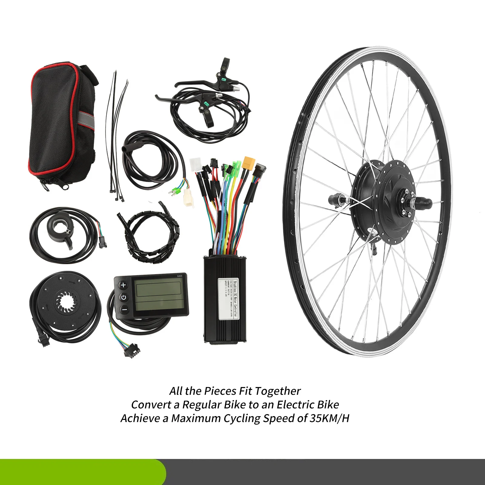 26in 500W Electric Bike Motor Brushless Gearless Kit E-Bike LCD S866 Display Panel Front Drive Gear Hub Conversion Kit