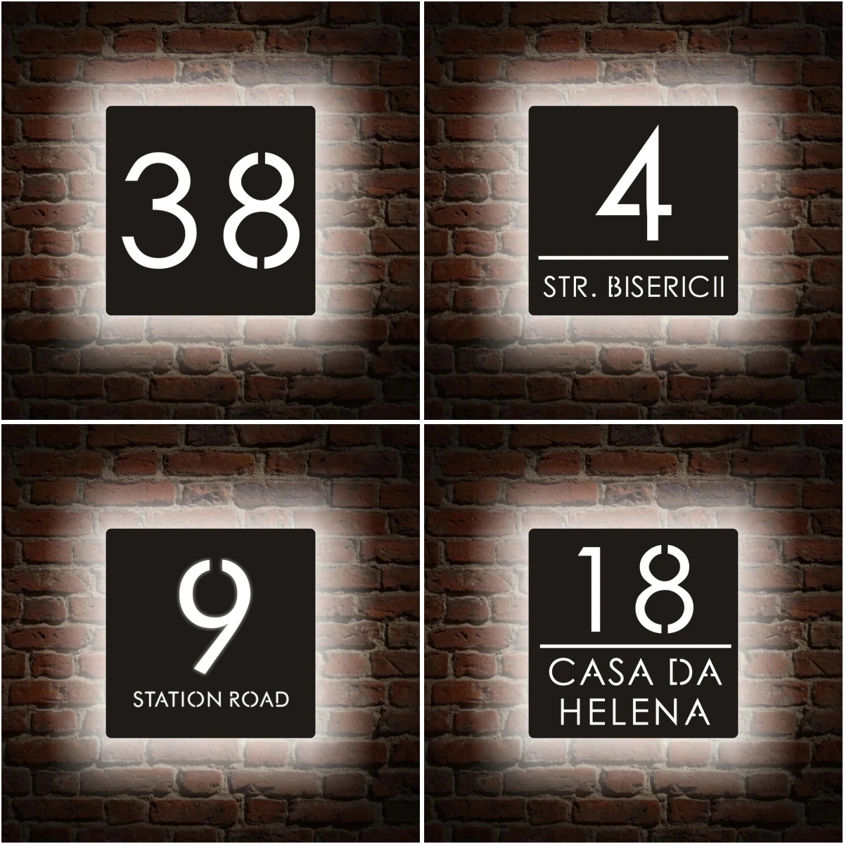 

Square Custom House Number Sign LED Light Number Box Personalized 3D Illuminated Acrylic Modern Name Address Plaque Door Plate