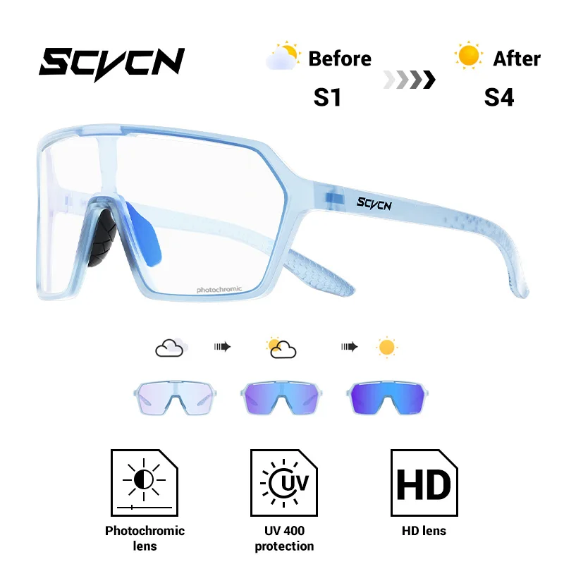 SCVCN Fashion Photochromic Men Cycling Sunglasses Women Outdoor Sports Running Mountain Hiking Glasses UV400 Protective Eyewear