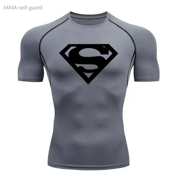 Maglietta a compressione sportiva da uomo a maniche corte, ad asciugatura rapida, estiva, per fitness, bodybuilding, corsa e palestra.