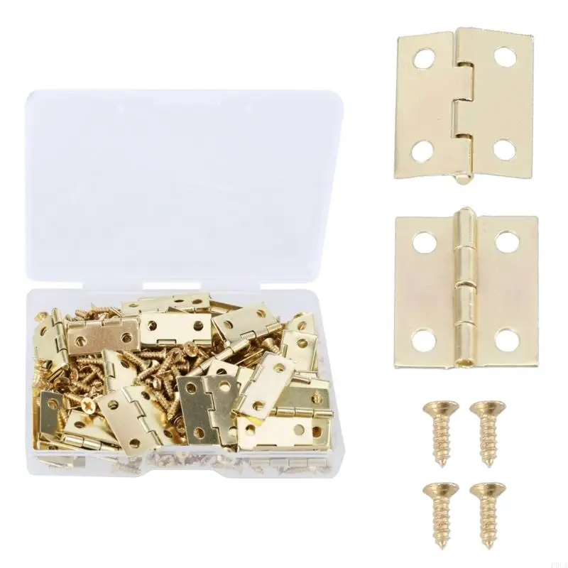 P0UA Gold Small Hinges 15x18mm Hinges with Screws set for Decorative Boxes & Crafts