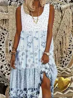 plus Size Women's Sleeveless round Neck Casual Dress Clashing Floral Print Maxi Summer Dresses for Women