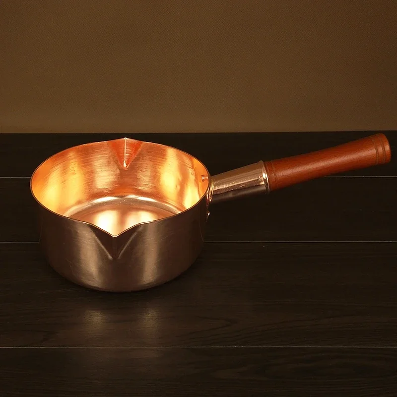 

Small copper pot Wooden handle snow pan Electromagnetic gas-fired Western food copper pot Copper pot Pure red copper milk pot
