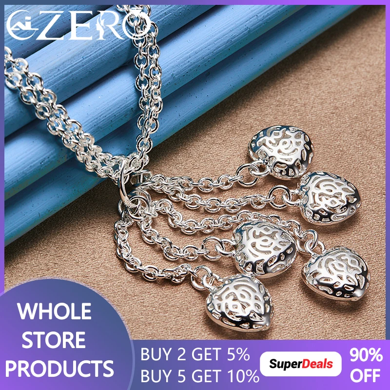 

ALIZERO 925 Sterling Silver Five Heart Pendant Necklace For Women Lady Fashion Charms Jewelry Wedding Party Gift