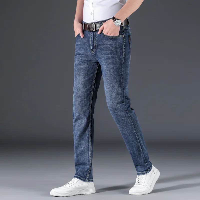 

Spring Autumn New Stretch Jeans Business Slim Straight Large Size Jeans Men Denim Pants