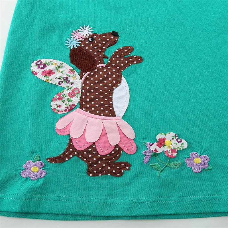 Jumping Meters 2-7T Fashion Girls Dresses Dog Summer Short Sleeve Animals Applique Fashion Cute Children Clothes