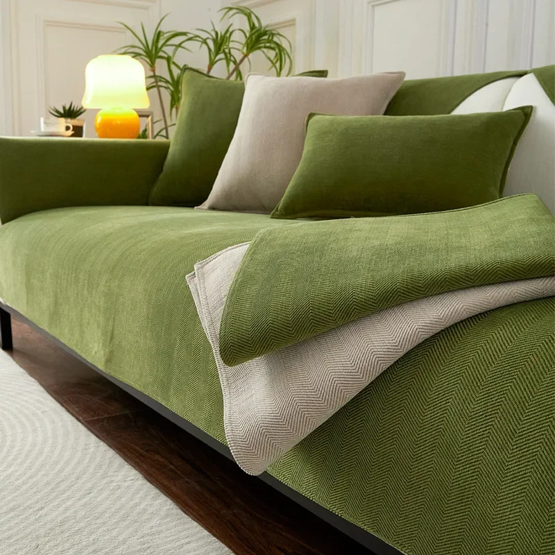 New Modern Herringbone Pattern Sofa Cushion Four Seasons Universal Anti Slip  Dust Chenille Sofa Cover Solid Color Couch Cushion 2