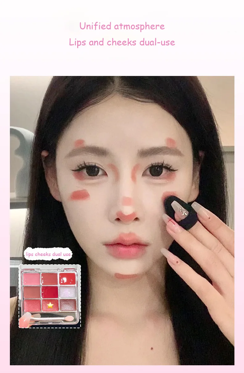 Description Picture 5 of itemLip Jelly Plate Mirror Crystal Matte Lip Gloss Moisturizing Velvet Water Glass Red Orange Sexy Lip Plump Blush Eyeshadow Palette