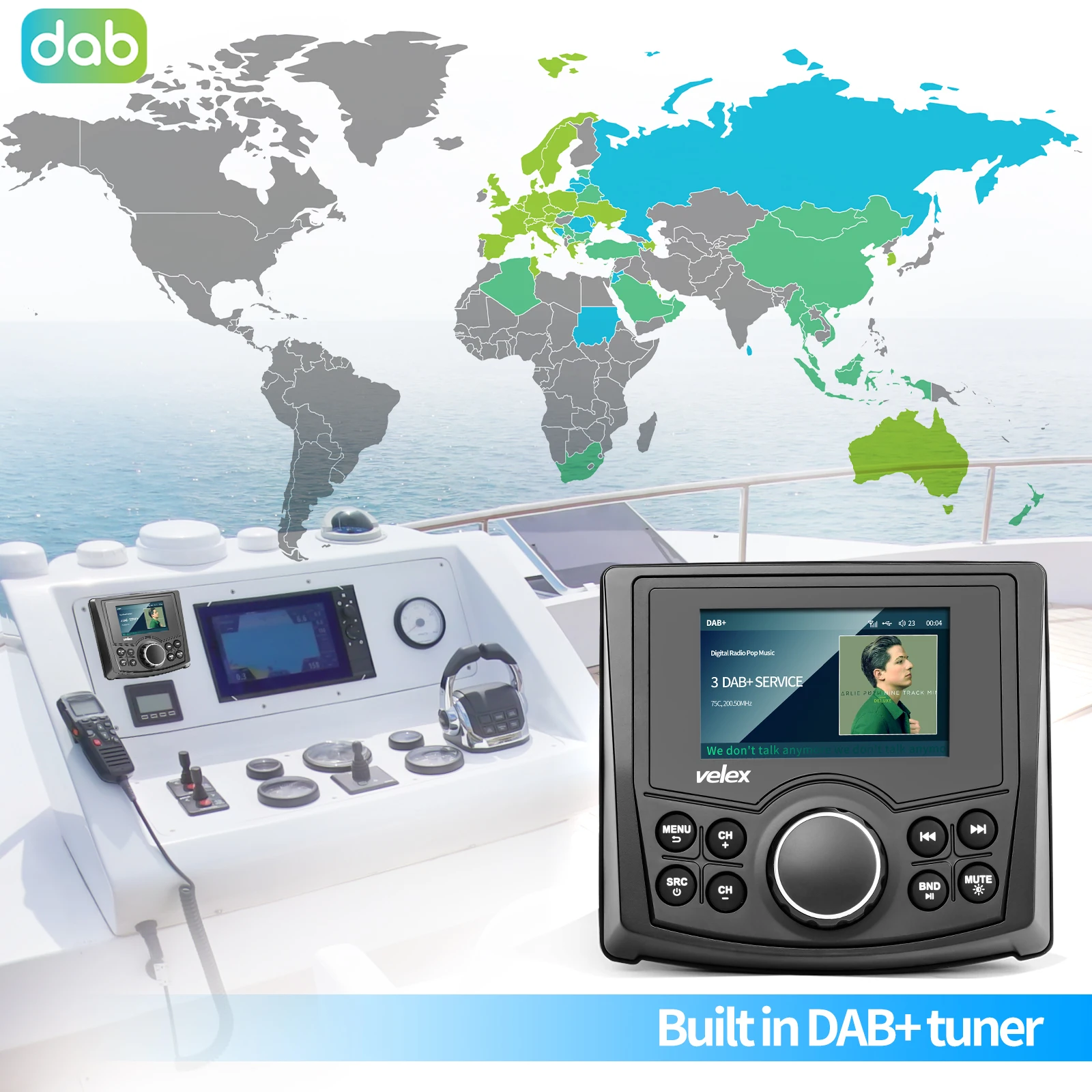 Receptor estéreo Digital marino con Bluetooth, reproductor de Audio