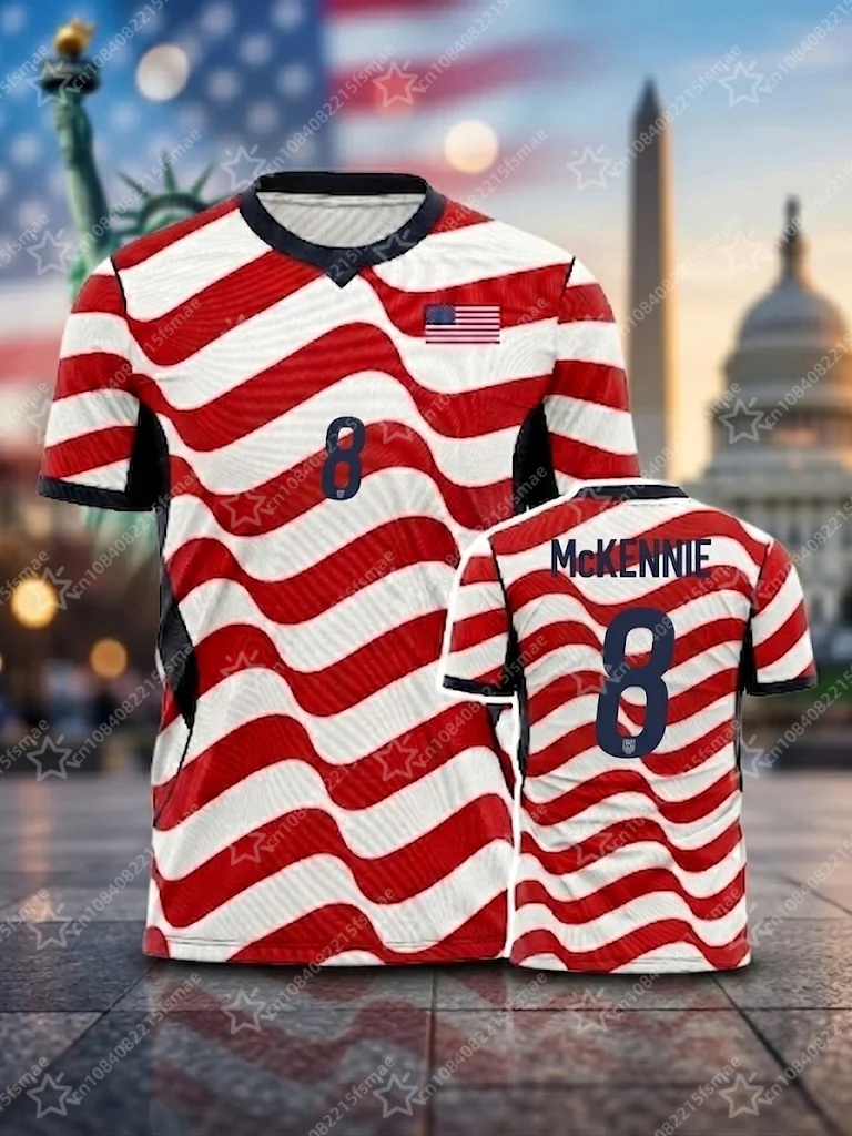 US-Flagge Fußballtrikot Herren 4. Juli USA Fußballshirt Amerikanisches Patriotisches T-Shirt Pulisic 10 Kurzarm Sommer Sport-Tee