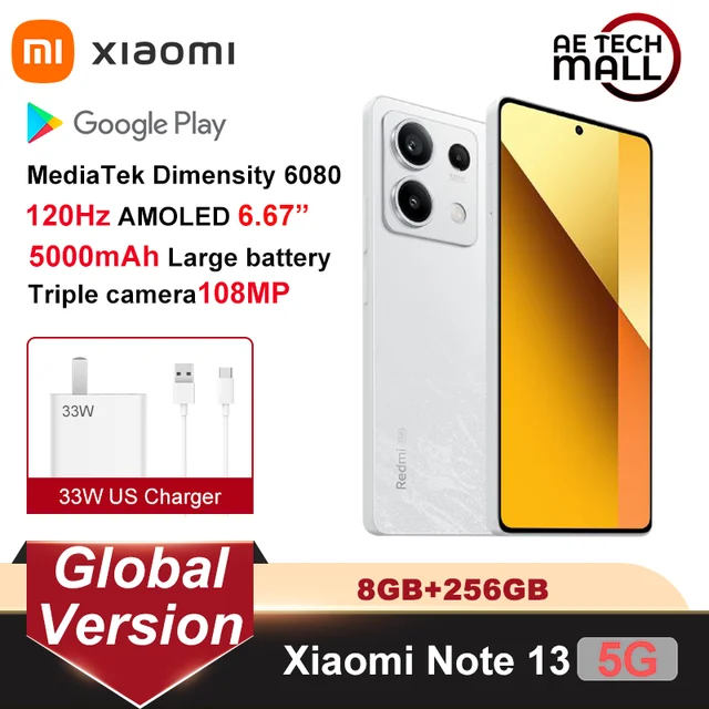 Xiaomi Redmi Note 13 5G - Smartphone de 8+256 GB, Pantalla de 6,67 AMOLED  FHD+ 120Hz, MediaTek Dimensity 6080, Triple cámara de hasta 108MP, Carga  rápida 33W, Negro (Versión ES) : : Electrónica
