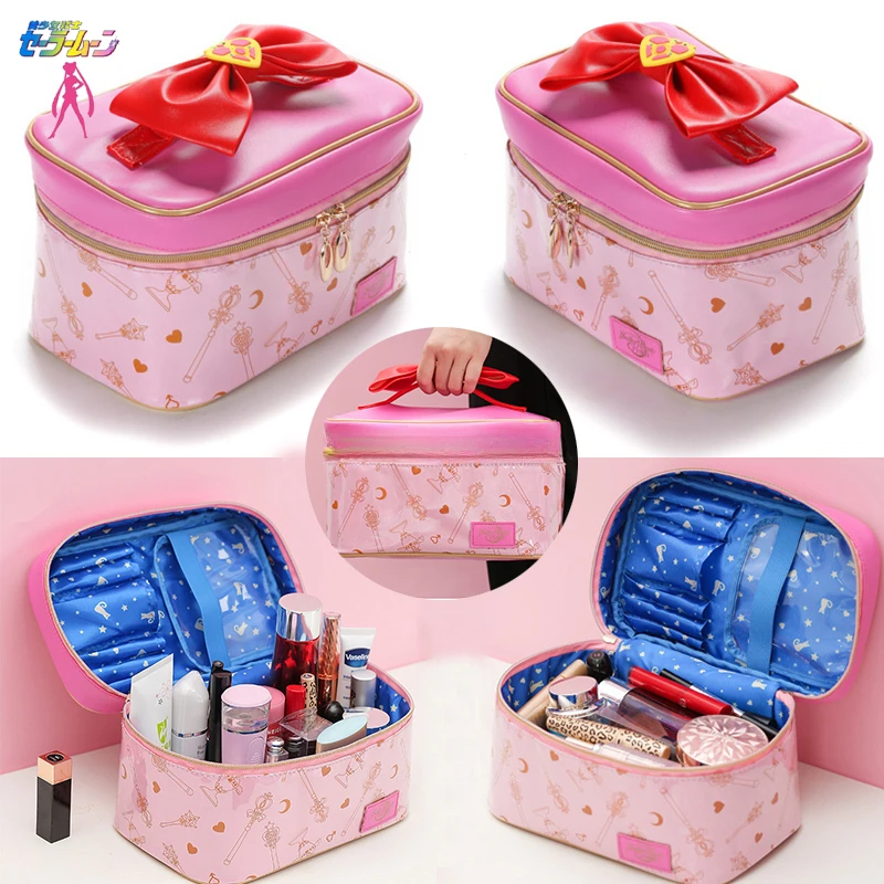 Sailor Moon Action Figure Women Pu Leather Makeup Bag Multifunzione Ladies Wash Toiletry Travel Cosmetic Organizer Storage Bag