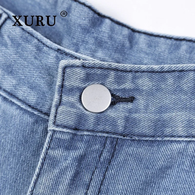XURU High Waist Loose Wide Leg Women's Jeans, New Casual Floor Mopping Blue Jeans K5- 6629-1