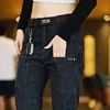 2024 New Brand Mens Casual Multiple Pockets Jeans Mid-Waist Elastic Straight Denim Trousers Versatile Loose Personality Pants 2