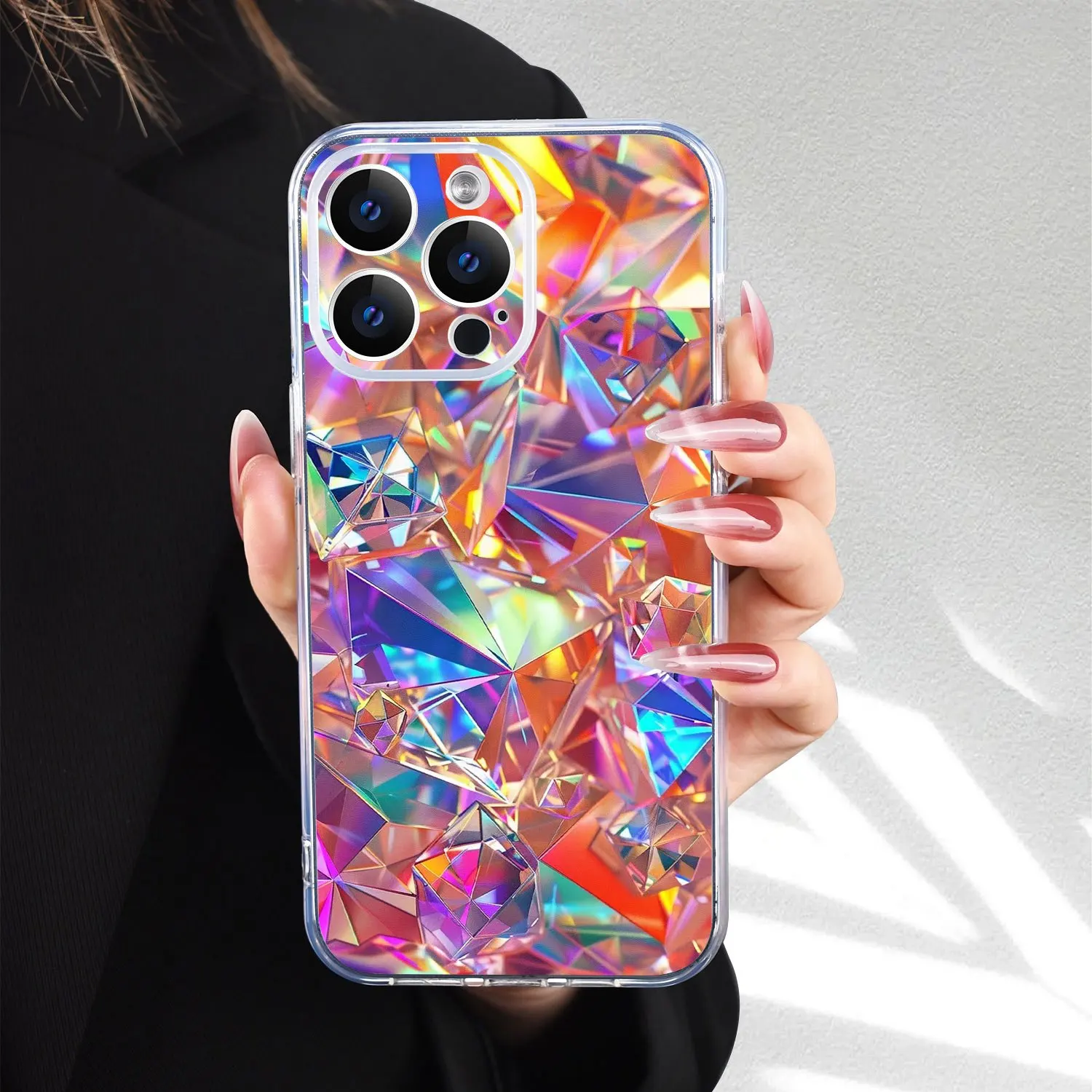 Sparkling gemstone pattern UV printed transparent phone case for iPhone11 12 13 14 15 16 17Pro Max Plus