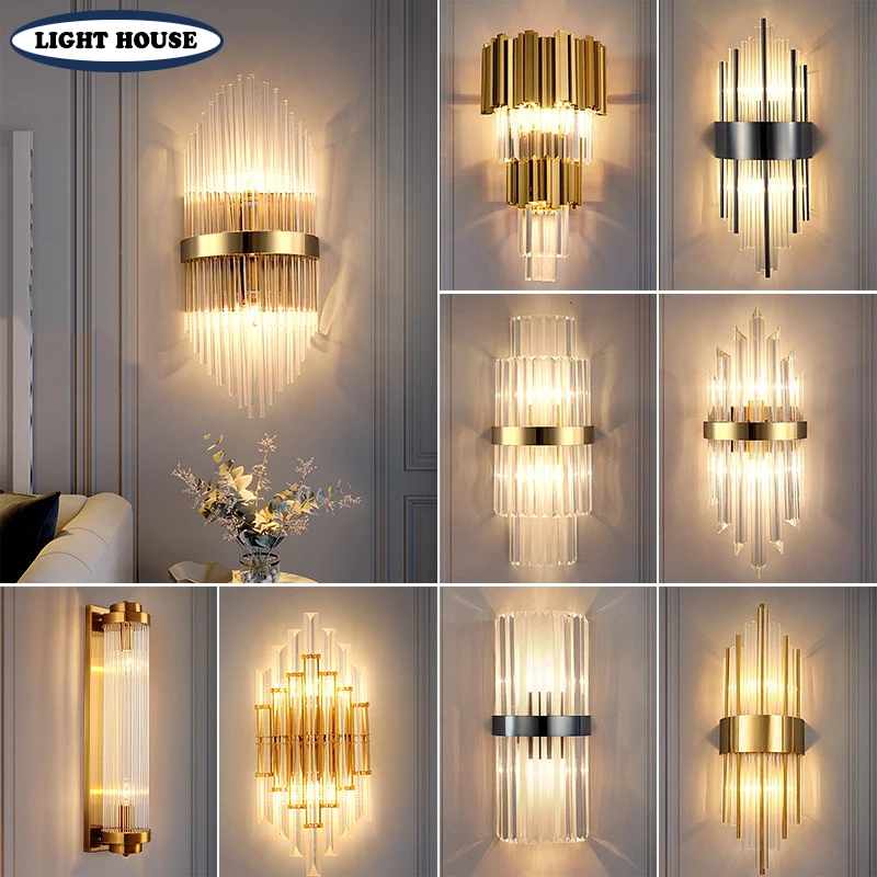 

Современная хрустальная настенная лампа, золотистый прикроватный светильник для спальни, домашний декор, светодиодный настенная лампа для ванной, комнатное освещение светильник осветительные приборы