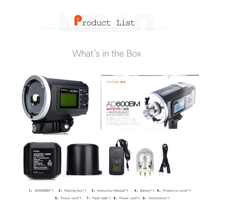 Godox Wistro AD600BM Bowens Mount 600W GN87 HSS 1/8000s Sync Outdoor Flash With