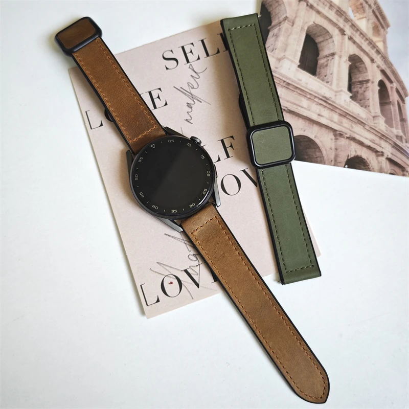 Dual-Material Leather and Silicone Watch Strap - 22mm/20mm Adjustable Band