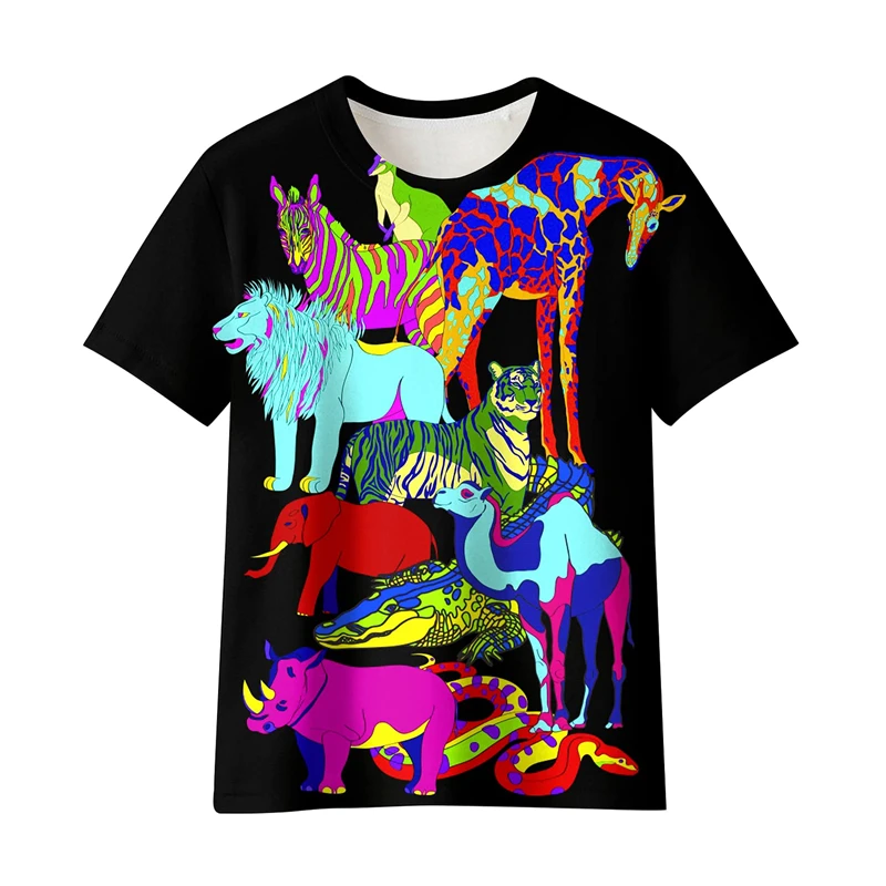 

Color Animals Men’s T Shirts 3D Printed Short Sleeve Tees Summer Streetwear Fashion Oversize Cute Children Tops Women Clothe