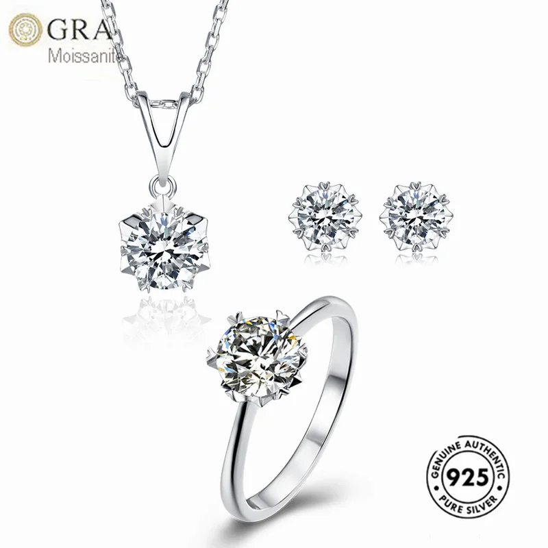 

Женские свадебные комплекты, ювелирные изделия из твердого искусственного серебра с муассанитом 1 карат, бриллиант, готовы к отправке