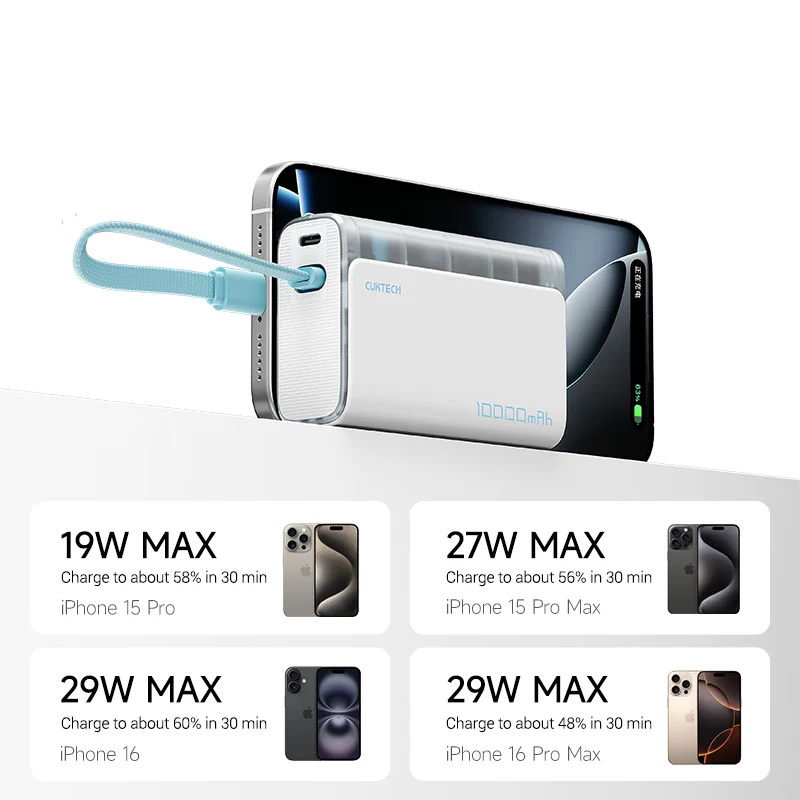 CUKTECH Power Bank 10000 33W MAX Output Built-in Cable PD PPS UFCS Fast Charging For iPhone 16 Xiaomi 15 Samsung 2