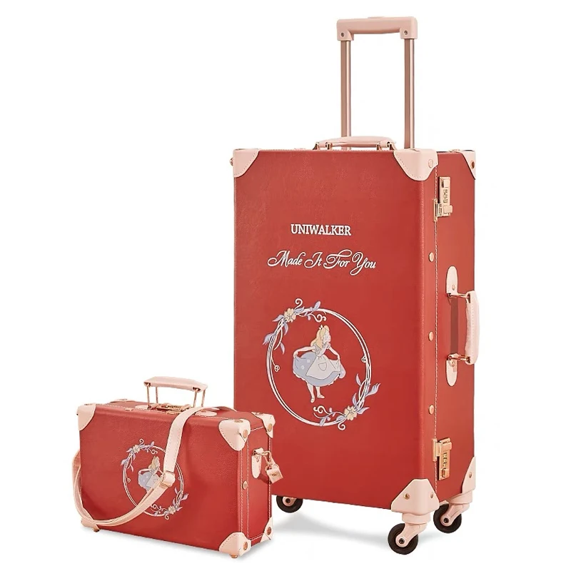 Hot!New Vintage PU Leather Travel Bag Rolling Luggage sets,20"24"26"inch Women Retro Trolley Suitcase with Universal Wheels