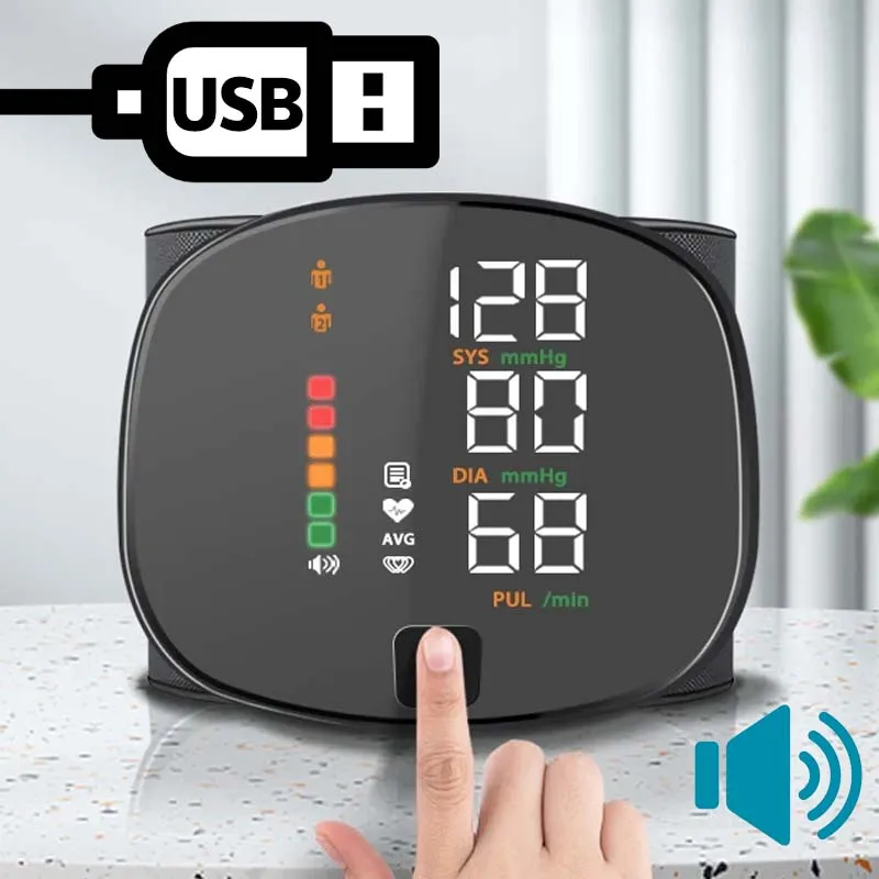 Blood pressure monitor blood pressure meter Rechargeable Wrist Sphygmomanometer Blood Pressure Monitor Medical English Voice Digitlal Tensiometro Health Tonometer