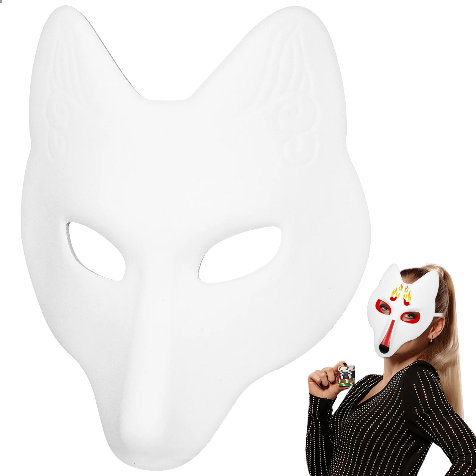 

Halloween Costumes Masks Mask Fox Blank White Paper Diy Masquerade Animal Cat Cosplay Plain Face Half Painting Craft Party Woman