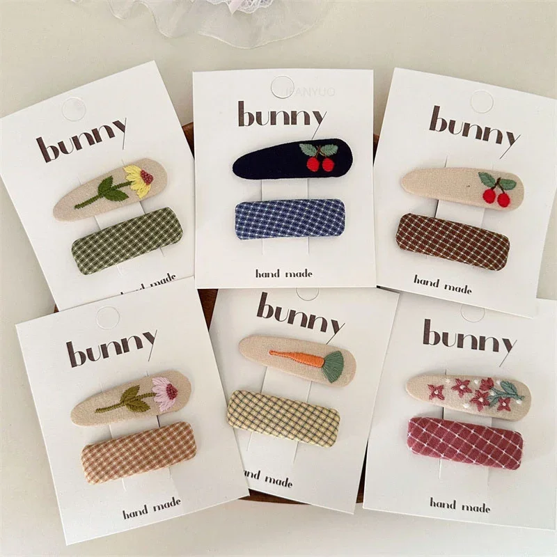 Hair Clips Hair Accessories Korean Sweet Embroidered Flower Infant Children Hair Clips Cute Versatile Cherry Girl Baby Hairpin Fashion Sisters Kids Headwear
