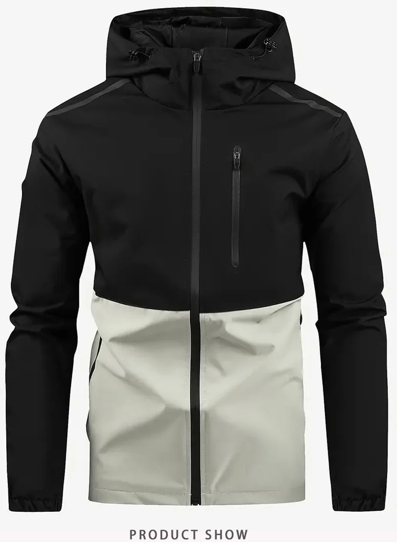 Renk bloklu Kapşonlu Su Geçirmez Yürüyüş Ceketi Erkekler için Açık Hava Eğlence Sporları Rüzgar Geçirmez Su sıçramasına dayanıklı Erkek Dağcılık Takımı