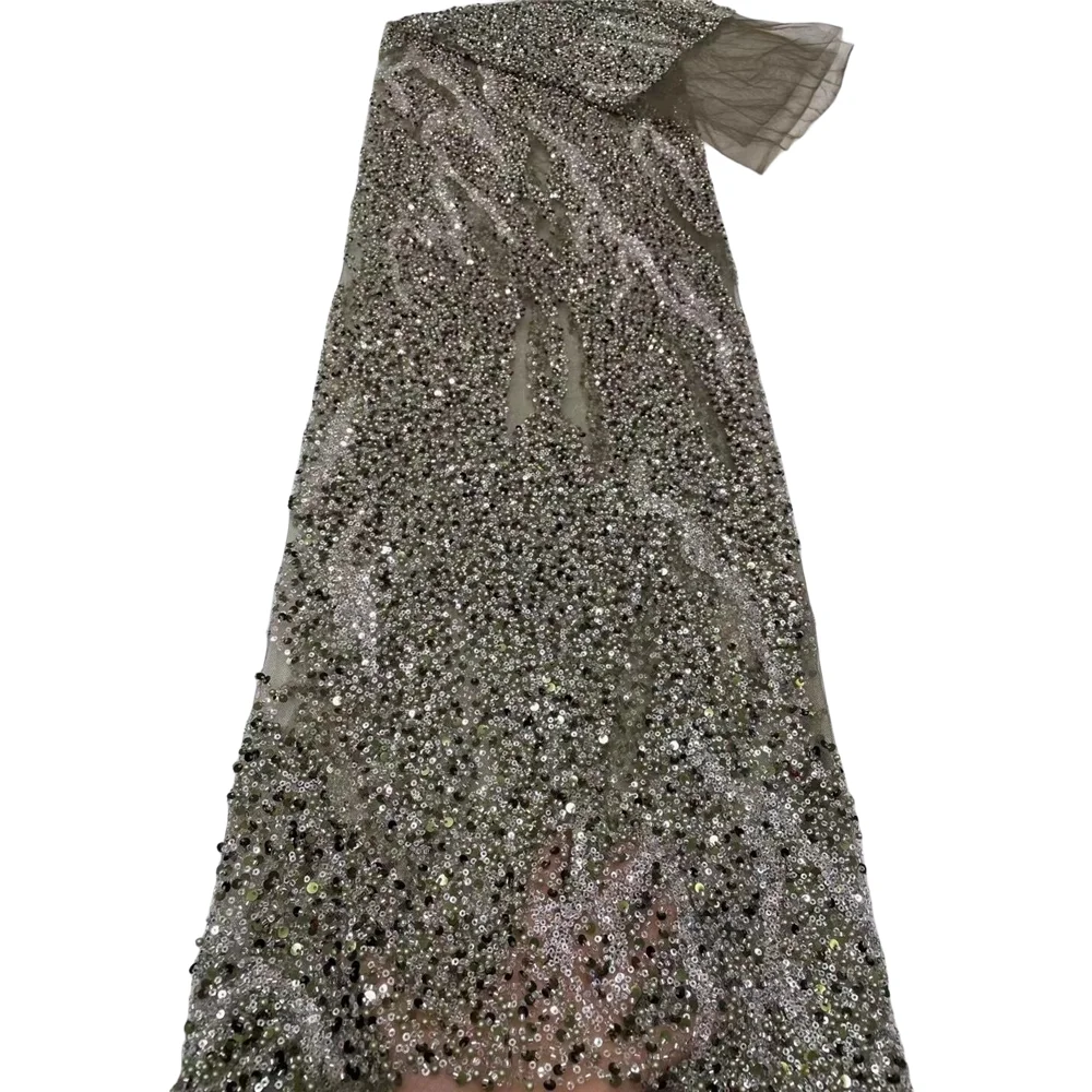 

French Mesh beads Lace Fabric , African Tulle Lace for Sewing, Luxury Party Dresses, High Quality, S-1401954