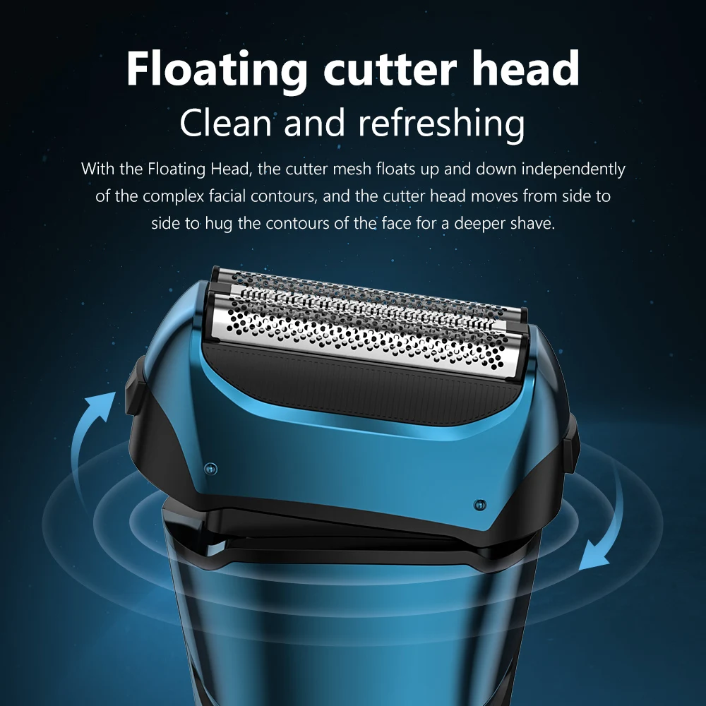 Sejoy FK608 Electric Shaver with Hair Trimmer for Men's Razor Wet & Dry LCD Display 3D Shaving Haircut Machine Blue 4